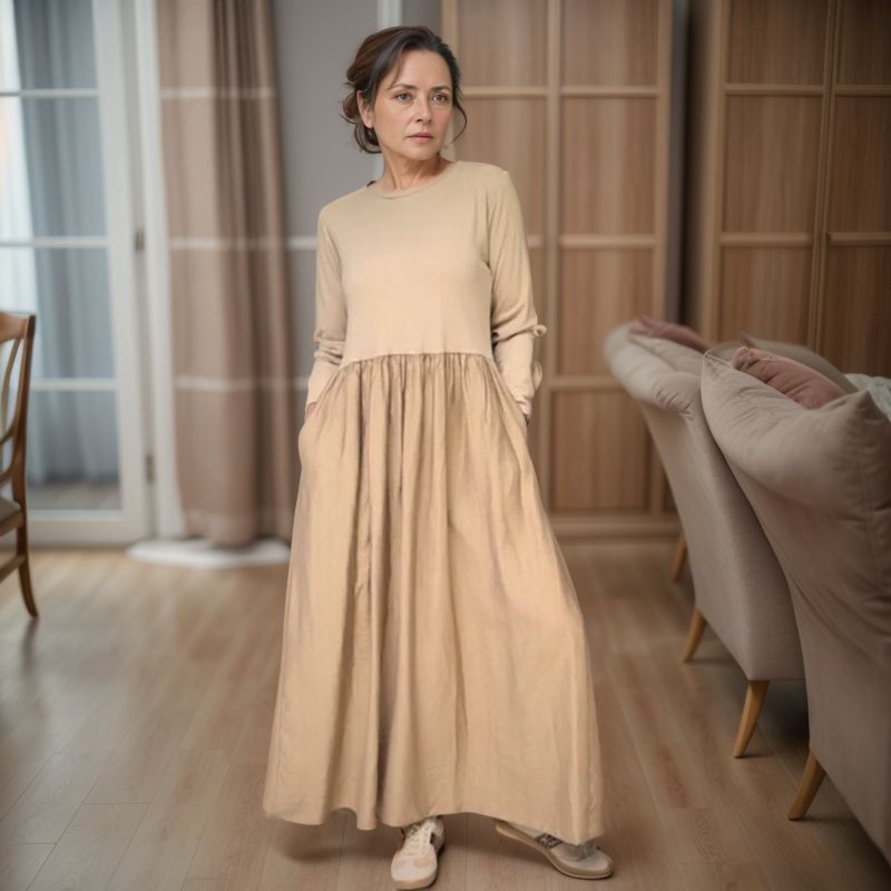 Vestido Mathilde™ em Algodão Leve com Saia Evasê Fluida / Sofisticação e Conforto para a Mulher Moderna!