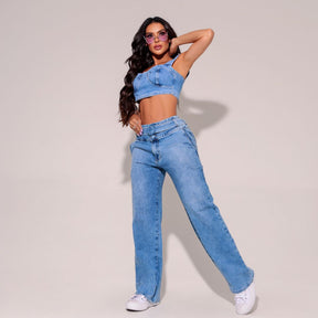 Calça Jeans Modeladora Wide Leg [Pague 1 Leve 2]