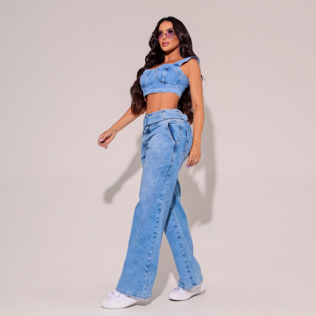 Calça Jeans Modeladora Wide Leg [Pague 1 Leve 2]